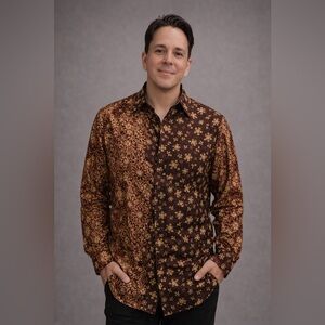 (NEW NWT) Men's Brown Batik Shirt (From Indonesia)
